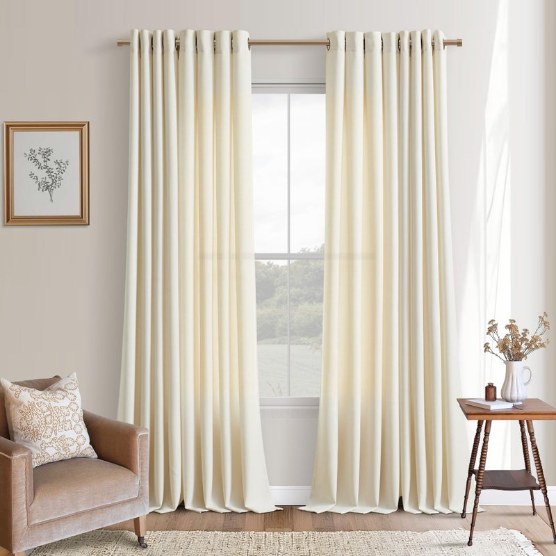 DUKIYO 90 Inches Long Linen Curtains 2 Panels Set for Living Room Dining Grommet Semi Sheer Cottagecore Farmhouse Modern Drapery Modern Boho Privacy 90 Inch Length Window Curtain for Bedroom Cream Beige - Image 1