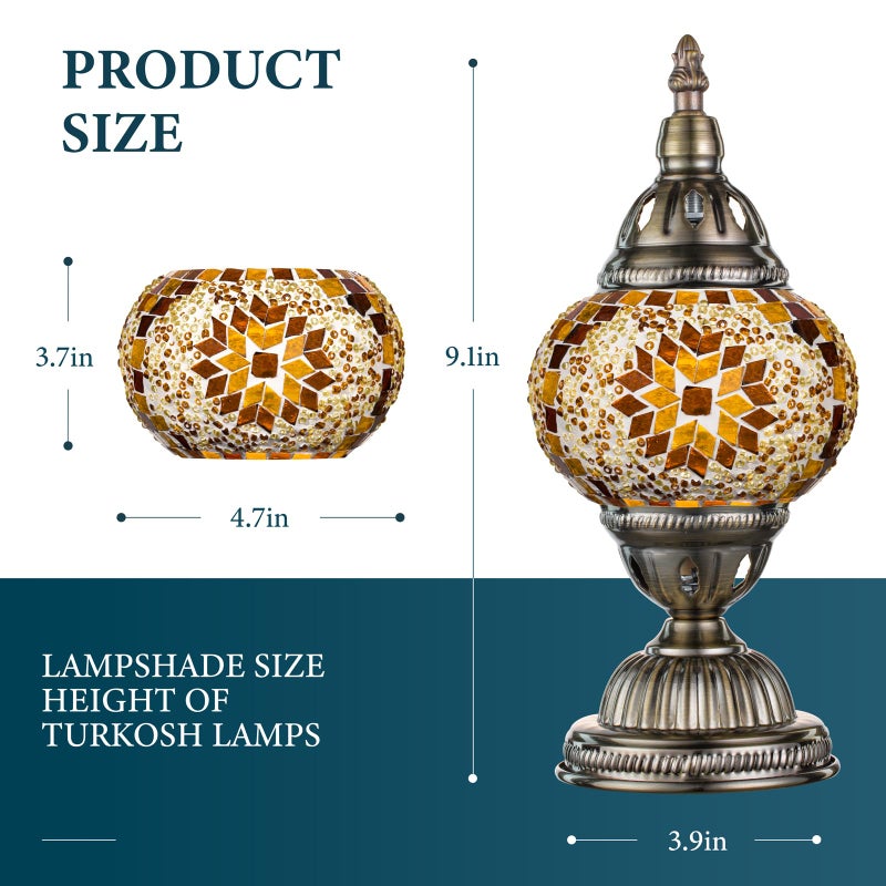 Marrakech Turkish Table Lamp with Bronze Baseï¼ŒHandmade Yellow Moroccan Tiffany Style Mosaic Glass Night Stand Light Fixture Including LED Bulb for Living Room Bedroom Decor (Yellow) - Image 3