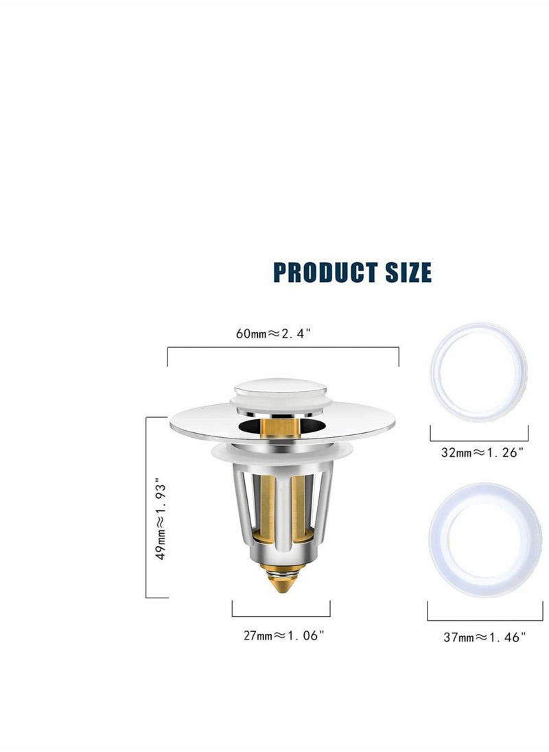 Y&D - Bathroom Sink Stopper, Pop Up Universal Wash Basin Drain Filter Plug with Basket Strainer Anti-Clogging, 2 Pack - Image 1