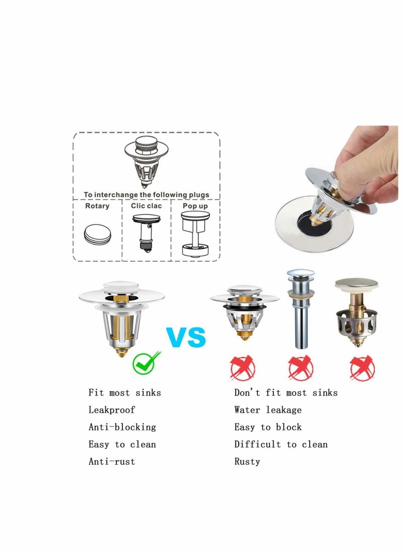 Y&D Bathroom Sink Stopper, Pop Up Universal Wash Basin Drain Filter Plug with Basket Strainer Anti-Clogging, 2 Pack  - Image 5