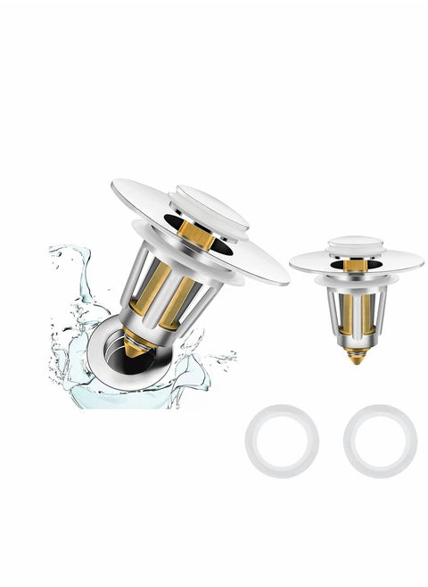 Bathroom Sink Stopper, Pop Up Universal Wash Basin Drain Filter Plug with Basket Strainer Anti-Clogging, 2 Pack