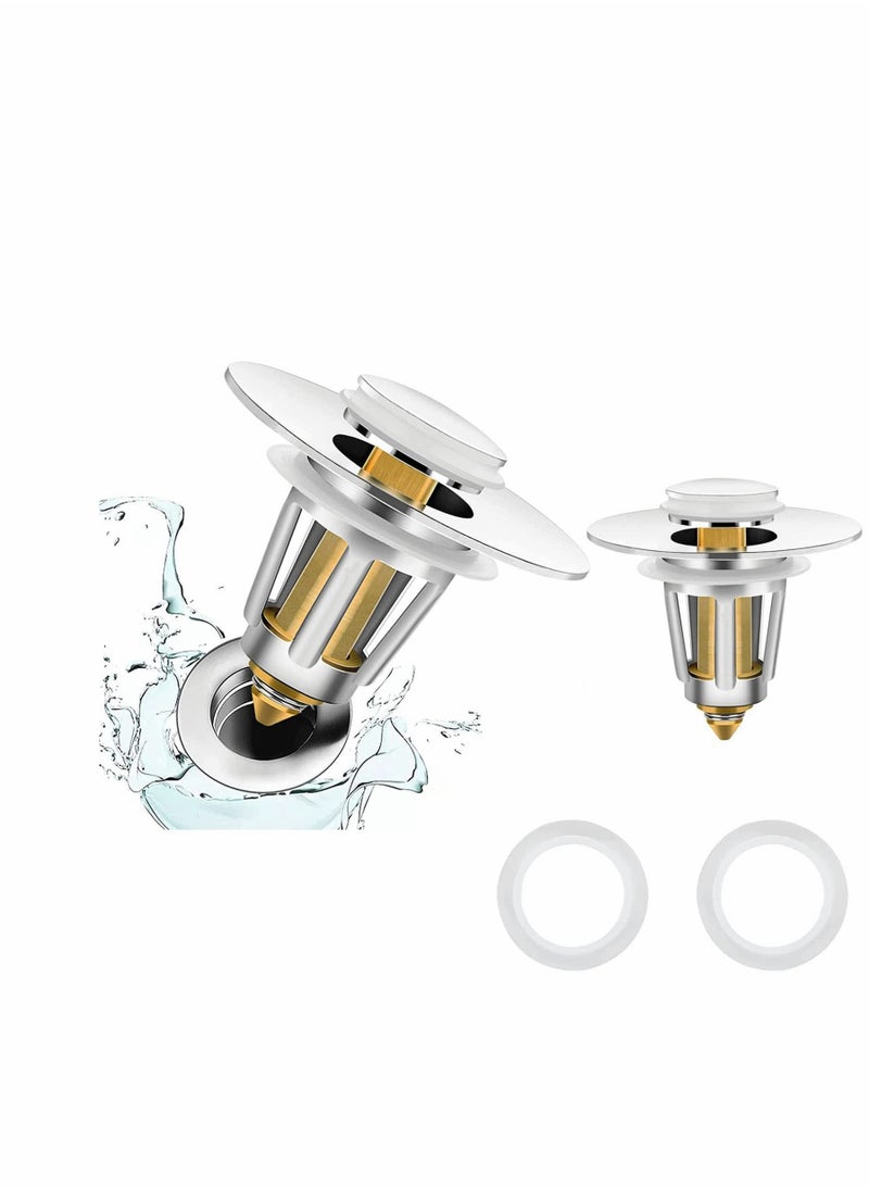 Y&D Bathroom Sink Stopper, Pop Up Universal Wash Basin Drain Filter Plug with Basket Strainer Anti-Clogging, 2 Pack  - Image 1