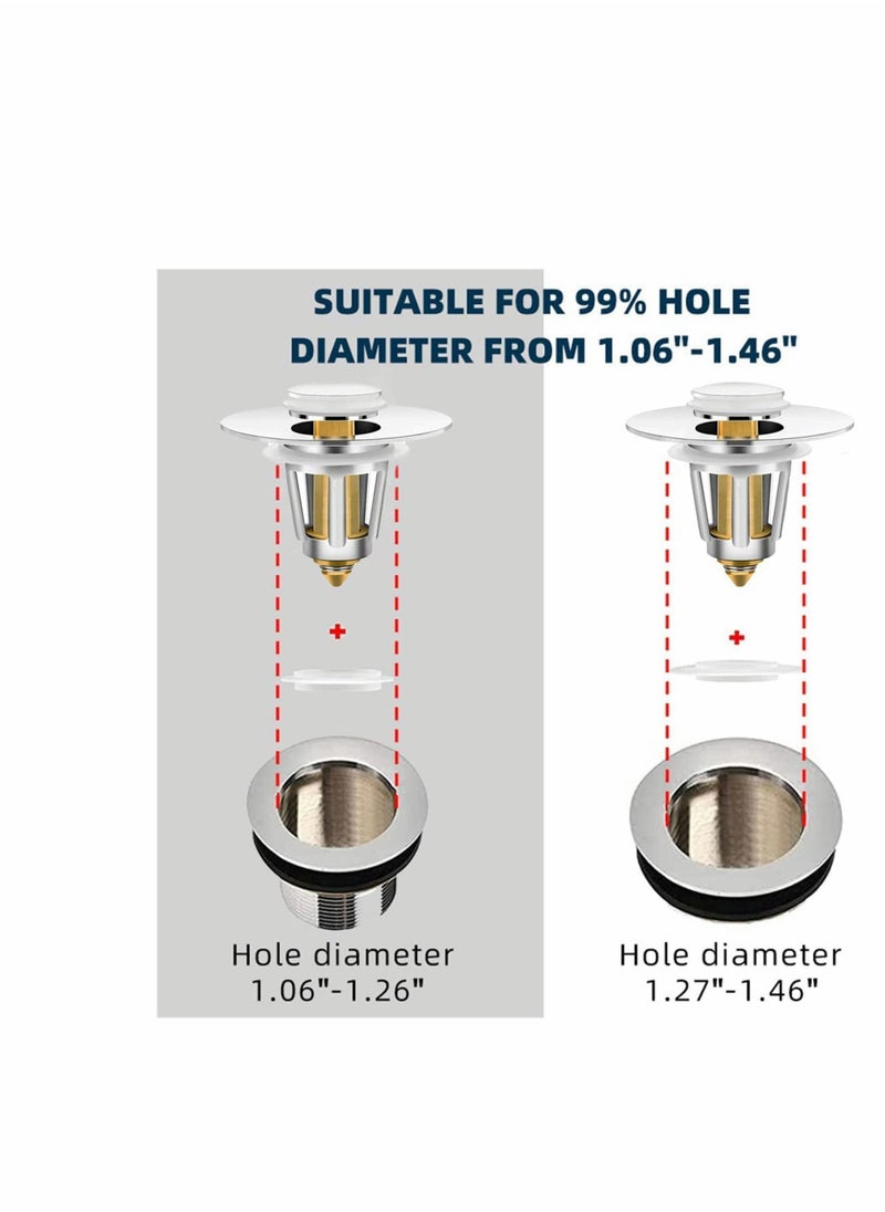 Y&D Bathroom Sink Stopper, Pop Up Universal Wash Basin Drain Filter Plug with Basket Strainer Anti-Clogging, 2 Pack  - Image 2