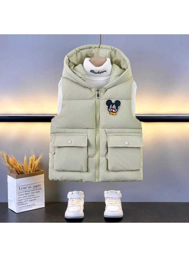 Kids New Cartoon Hooded Casual Korean Style Cotton Vest Winter Thickened Outerwear For Boys And Girls - Image 1