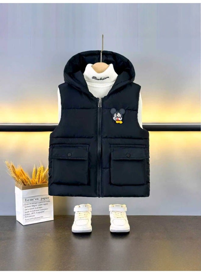 Kids New Cartoon Hooded Casual Korean Style Cotton Vest Winter Thickened Outerwear For Boys And Girls - Image 3