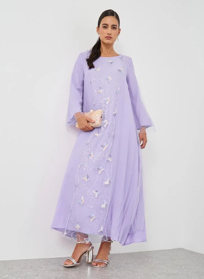تايك تو Take Two Embroidered Butterfly Detail A-Line Maxi Dress