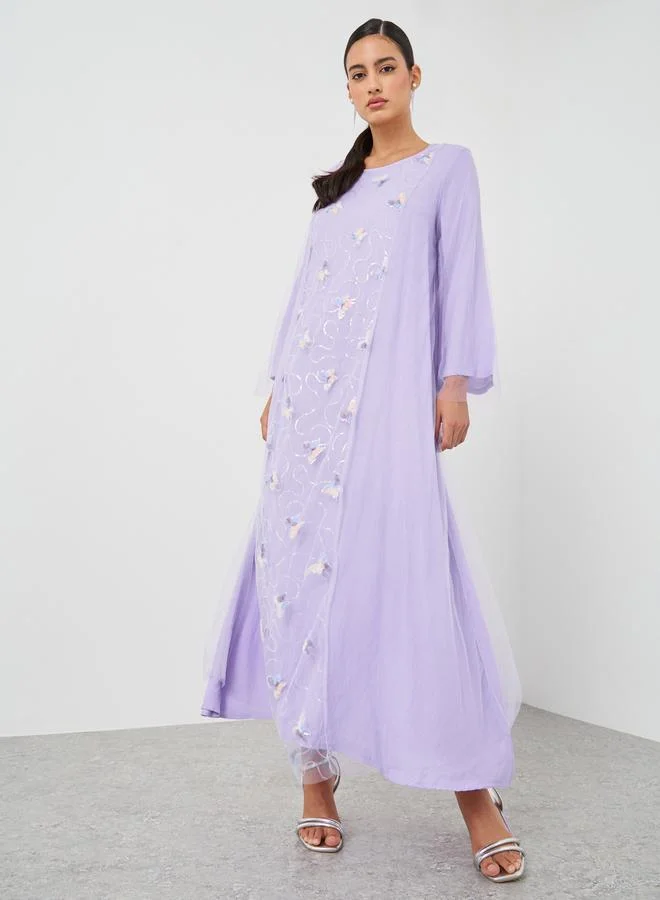 تايك تو Take Two Embroidered Butterfly Detail A-Line Maxi Dress