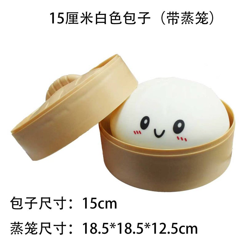 Large Simulation Bun Squishy Toy with Steamer Basket - Image 3