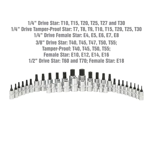 OEMTOOLS 23991 35 Piece Multi-Drive Star Socket Set, Torx Socket Set with EVA Foam Tray, Designed to Fit in Cabinets and Tool Boxes, Easy Identification - Image 4