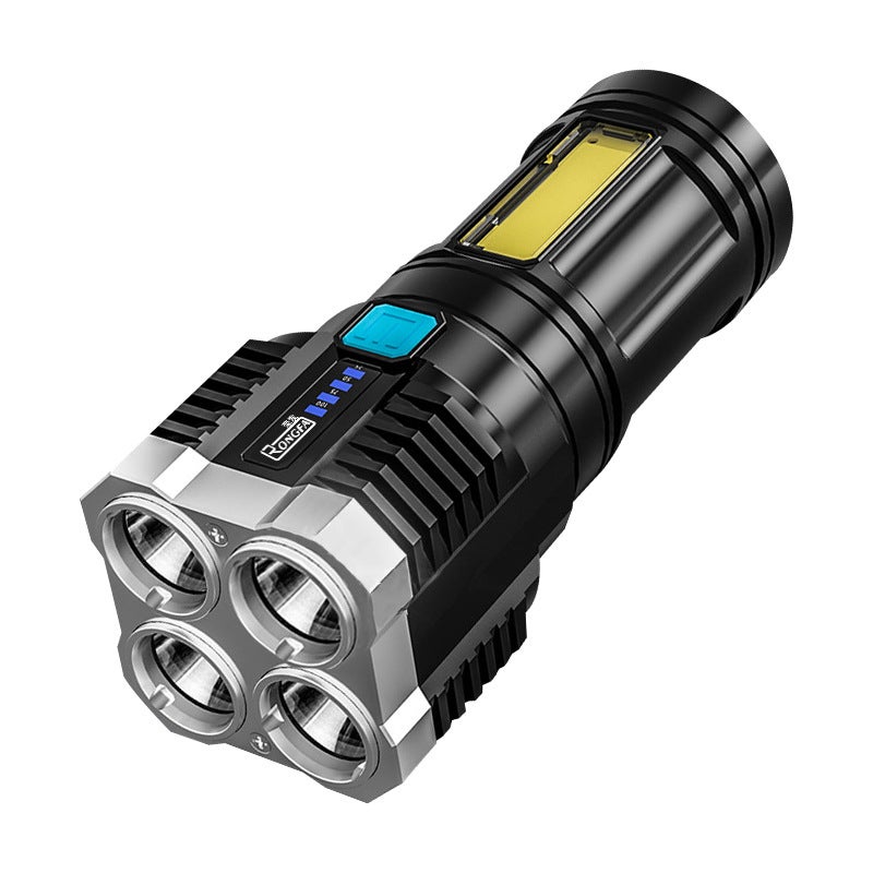 Generic Cross-border COB side light multifunctional flashlight outdoor LED portable home USB rechargeable flashlight long-range S03 four light source flashlight (14500 battery)