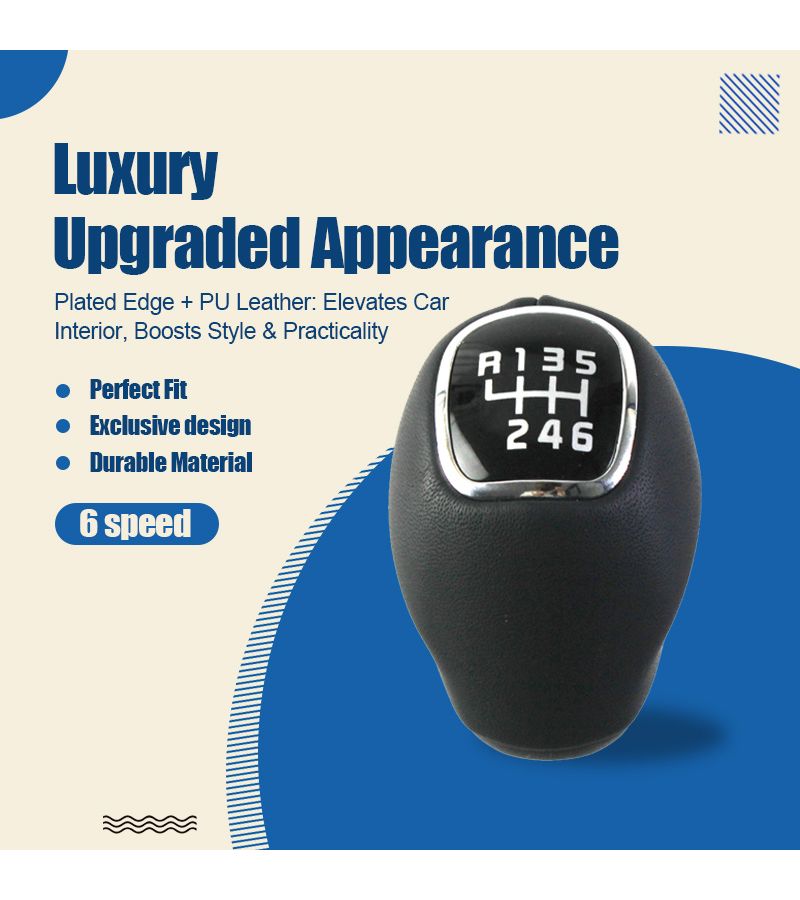 Luxury Upgraded PU Leather 6 Speed Gear Shift Knob Manual Gear Lever Handle With Plated Edge For Kia Sportage RIO 2012 2017 Hyundai Veloster 2016 Car - Image 5
