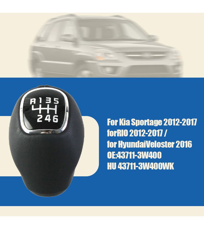 Luxury Upgraded PU Leather 6 Speed Gear Shift Knob Manual Gear Lever Handle With Plated Edge For Kia Sportage RIO 2012 2017 Hyundai Veloster 2016 Car - Image 1