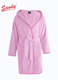 Sandy Sandy Kids Bathrobe with Hood, 100% Cotton Highly Absorbent, Unisex Plush Robe, Made in Egypt, Size XS, Light Pink  - Image 1