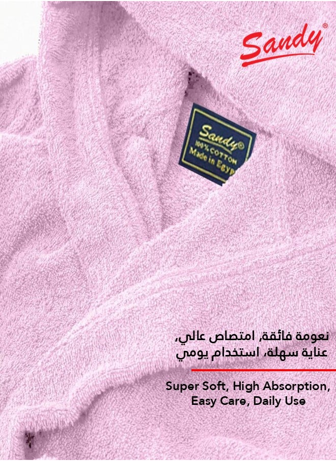 ساندي روب حمام بغطاء رأس للأطفال ساندي, قطن 100% بامتصاص عالي, روب حمام فاخر مناسب للجنسين, صنع في مصر, مقاس XS, زهري  - Image 2