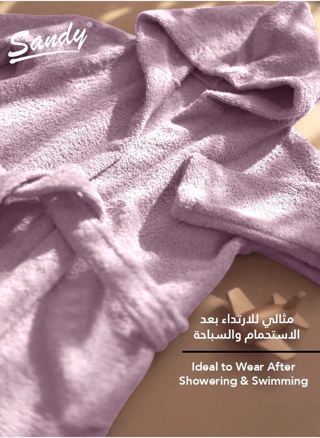 ساندي روب حمام بغطاء رأس للأطفال ساندي, قطن 100% بامتصاص عالي, روب حمام فاخر مناسب للجنسين, صنع في مصر, مقاس XS, زهري  - Image 4