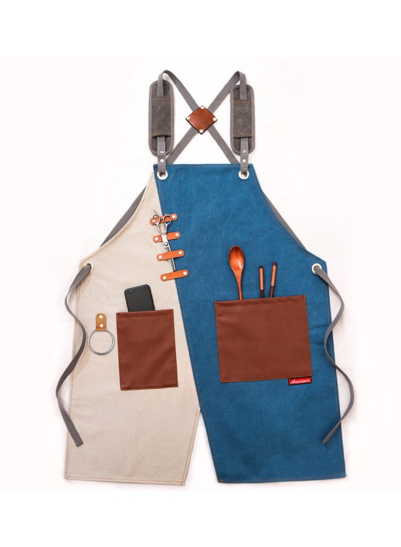 Chef Cooking Apron,Canvas Kitchen Apron with Pockets, Kitchen Cooking Baking Bib Apron, Kitchen Apron for Women and Men - Image 1