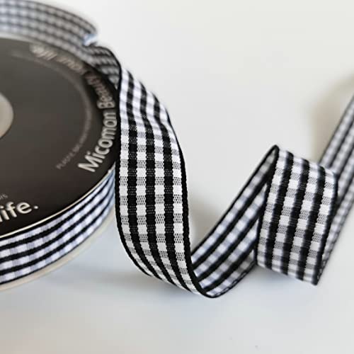 Micomon Black and White Wovon Edge Gingham Ribbon 25 Yard Each Roll 100% Polyester (5/8", Black) - Image 4