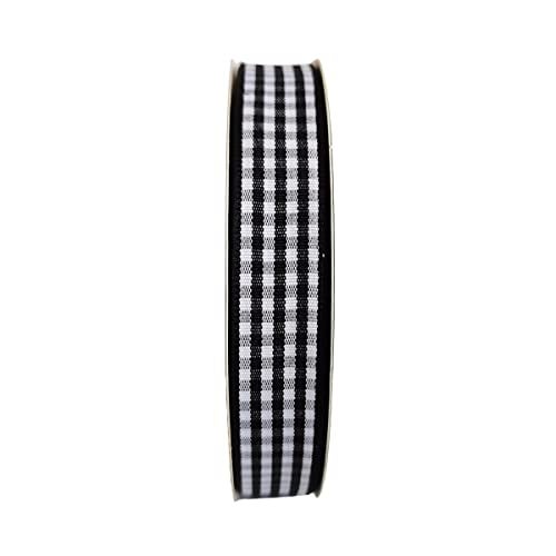 Micomon Black and White Wovon Edge Gingham Ribbon 25 Yard Each Roll 100% Polyester (5/8", Black) - Image 3