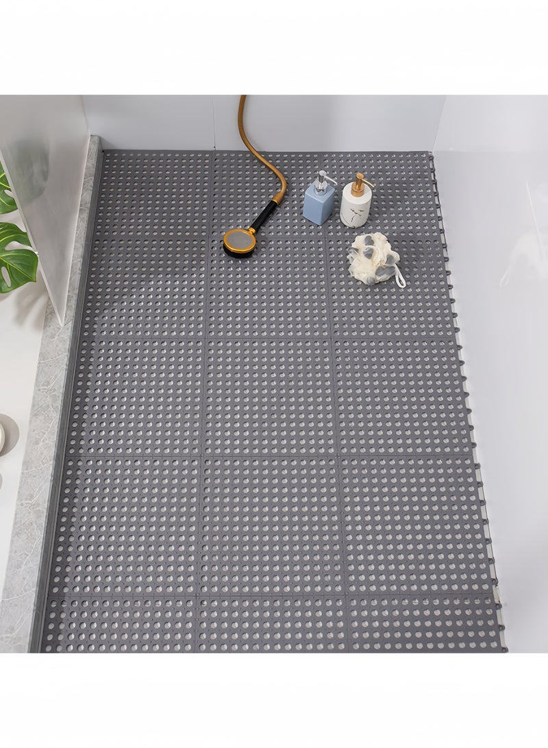جيجيرو 24 قطعة من بلاط الأرضيات المطاطي المتشابك لتصريف المياه، سجادة حمام مانعة للانزلاق، سجادة أرضية حمام ناعمة من مادة TPE مع فتحة تصريف، سجادة أرضية حمام للحمام والمطبخ وحمام السباحة، كل قطعة 30 × 30 سم، لون رمادي - Image 1