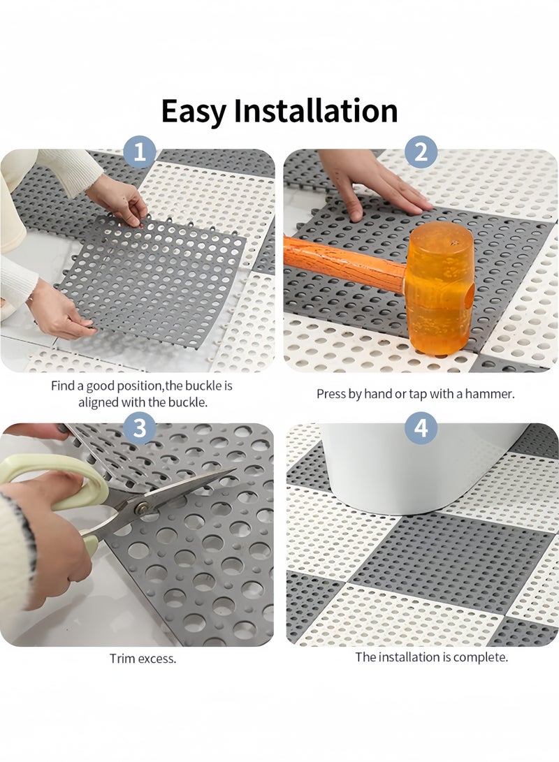 جيجيرو 24 قطعة من بلاط الأرضيات المطاطي المتشابك لتصريف المياه، سجادة حمام مانعة للانزلاق، سجادة أرضية حمام ناعمة من مادة TPE مع فتحة تصريف، سجادة أرضية حمام للحمام والمطبخ وحمام السباحة، كل قطعة 30 × 30 سم، لون رمادي - Image 5