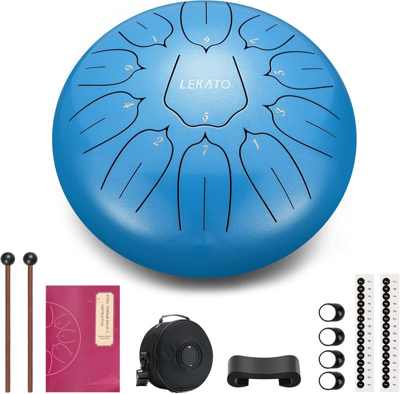 LEKATO Steel Tongue Drum 10 Inch 11 Notes, D Major Hanpan Drum Percussion for Meditation Yoga Musical Education, Christmas Birthday Music Gift for Beginners,Sky Blue - Image 1
