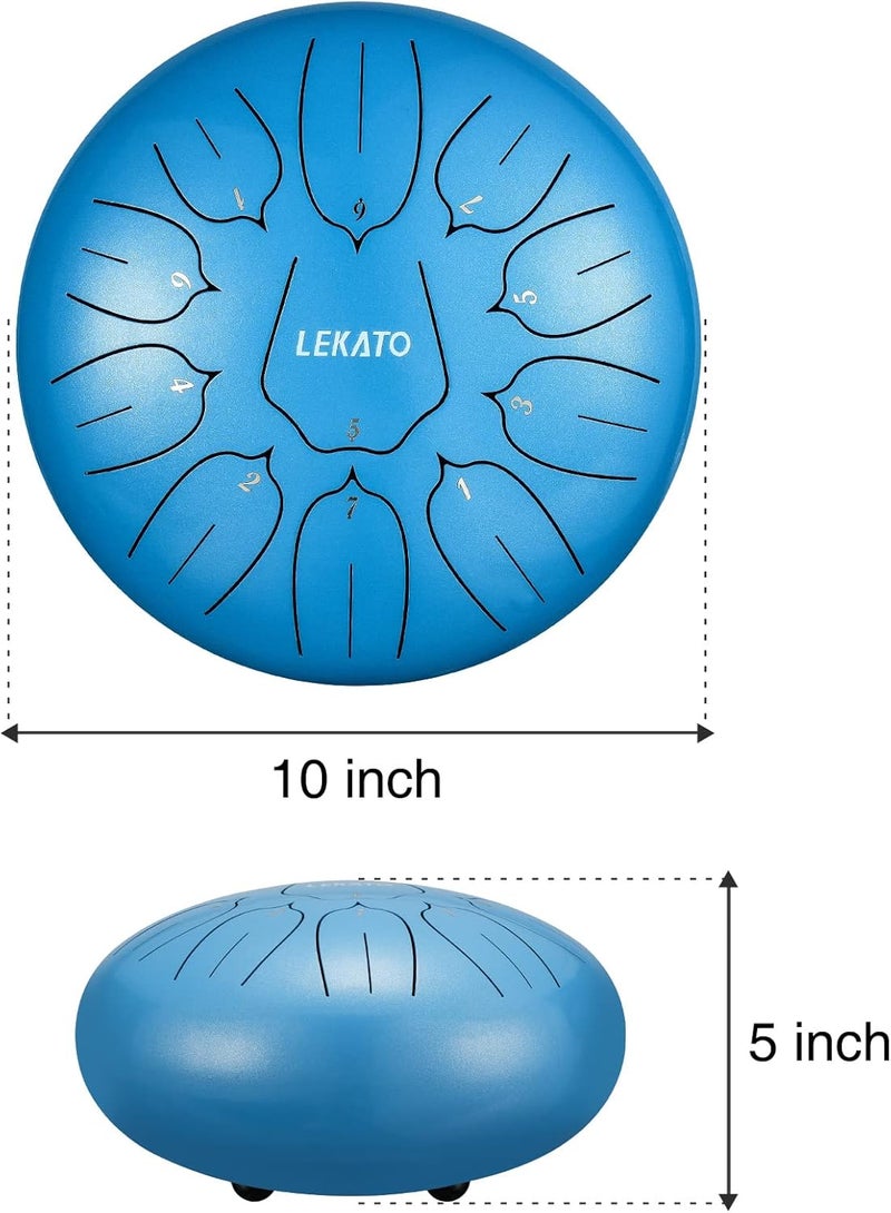 LEKATO Steel Tongue Drum 10 Inch 11 Notes, D Major Hanpan Drum Percussion for Meditation Yoga Musical Education, Christmas Birthday Music Gift for Beginners,Sky Blue - Image 4