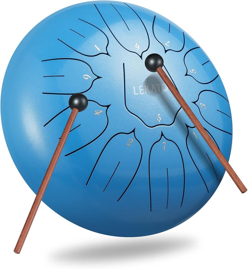 LEKATO Steel Tongue Drum 10 Inch 11 Notes, D Major Hanpan Drum Percussion for Meditation Yoga Musical Education, Christmas Birthday Music Gift for Beginners,Sky Blue - Image 5