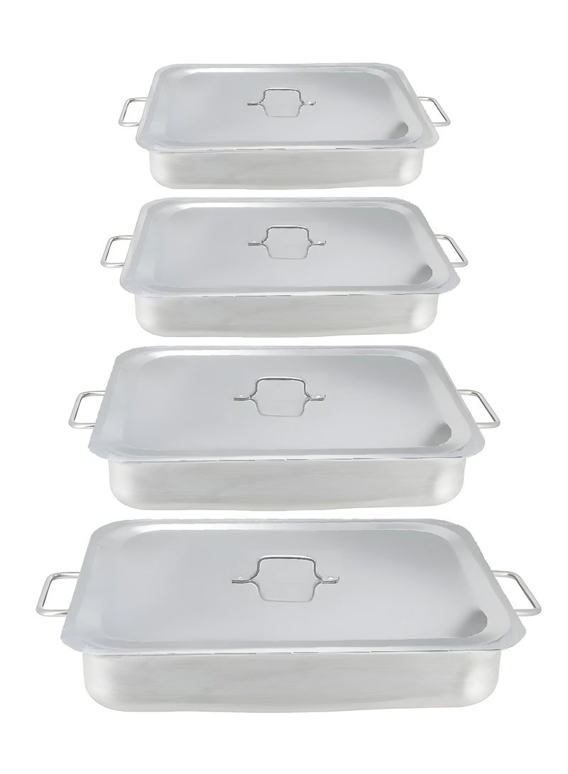 A set of 4 pieces of aluminum rectangular oven trays with a lid - Image 2