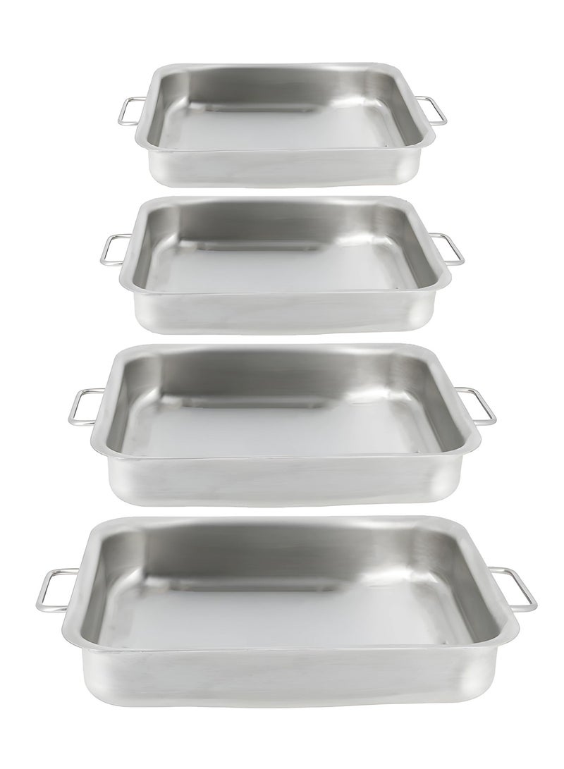 A set of 4 pieces of aluminum rectangular oven trays with a lid - Image 3