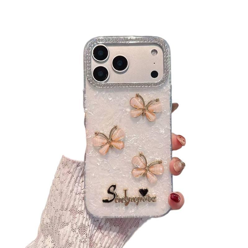 MS غطاء واقي بAcrylic، نمط الفراشة المرصعة بأحجار الراين، مقاوم للصدمات لـ iPhone 16 / 16 Plus / 16 Pro / 16 Pro Max بتفاصيل مرصعة من الأكريليك - Image 1