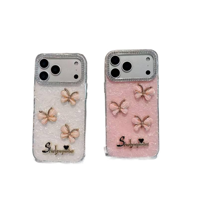 MS غطاء واقي بAcrylic، نمط الفراشة المرصعة بأحجار الراين، مقاوم للصدمات لـ iPhone 16 / 16 Plus / 16 Pro / 16 Pro Max بتفاصيل مرصعة من الأكريليك - Image 3