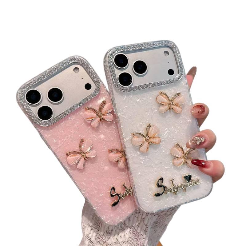 MS غطاء واقي بAcrylic، نمط الفراشة المرصعة بأحجار الراين، مقاوم للصدمات لـ iPhone 16 / 16 Plus / 16 Pro / 16 Pro Max بتفاصيل مرصعة من الأكريليك - Image 4