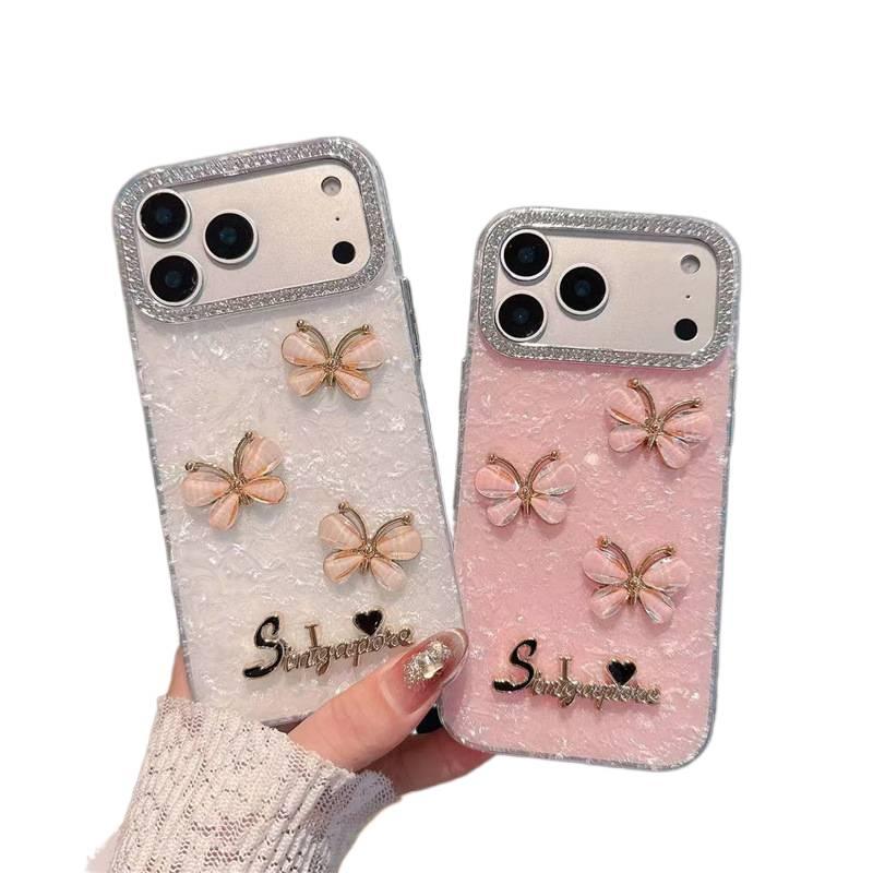 MS غطاء واقي بAcrylic، نمط الفراشة المرصعة بأحجار الراين، مقاوم للصدمات لـ iPhone 16 / 16 Plus / 16 Pro / 16 Pro Max بتفاصيل مرصعة من الأكريليك - Image 2
