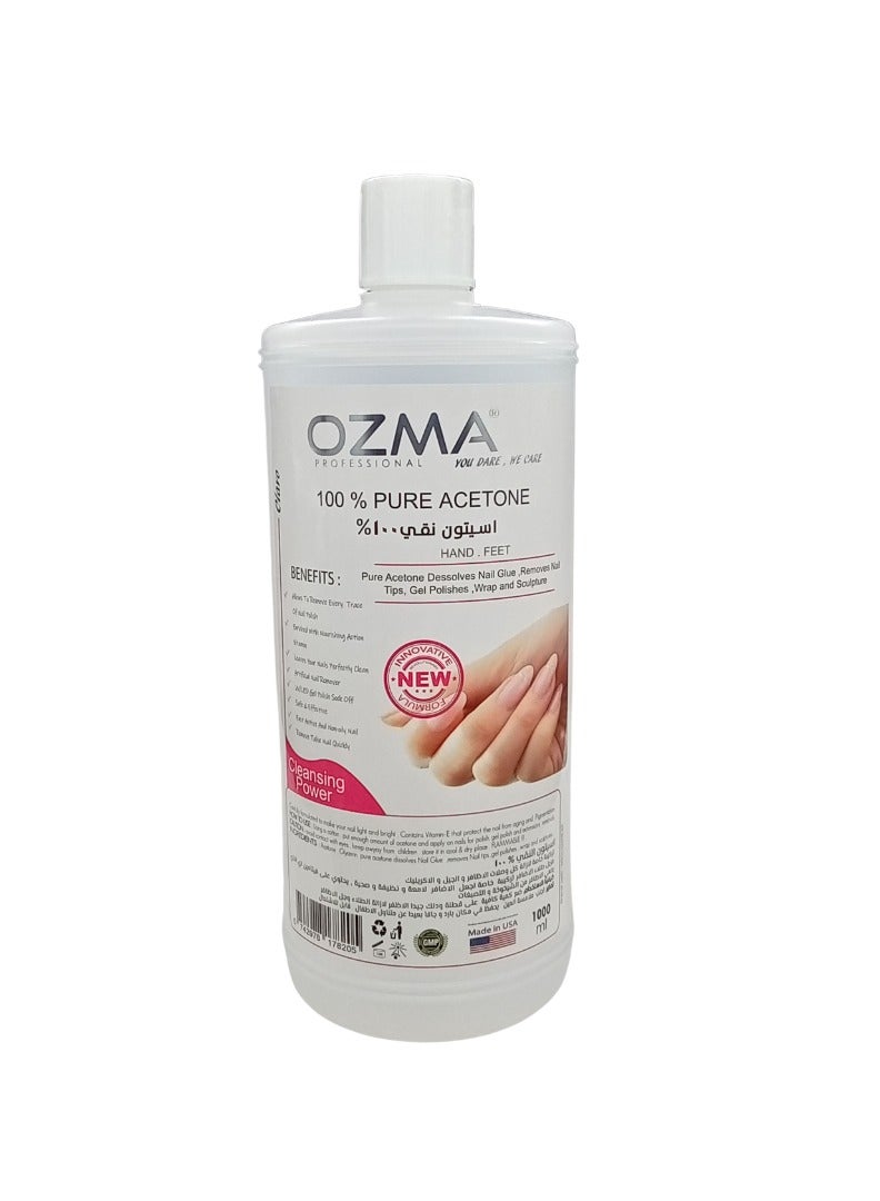 Ozma Clavo 100% Pure Acetone | Professional Quick Conditioning & Nourishing Nail Polish Remover | Removes Artificial Nails, 1000 Ml.