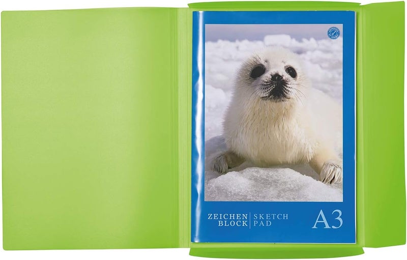 Herma Elastic Folder Translucent in Light Green, A3, Sturdy Plastic, with 3 Inner Flaps, 1 Span Folder - Image 3