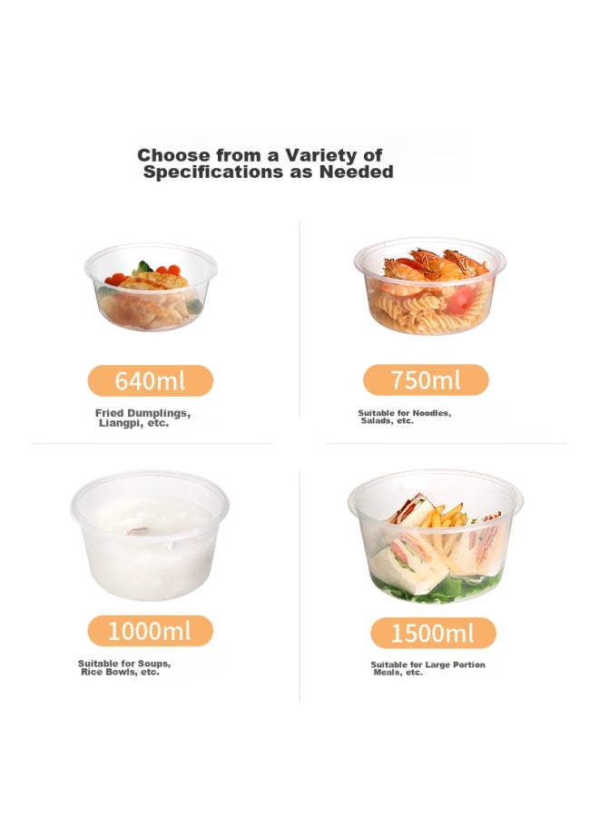 Maryya Meili Ya Disposable Round Food Containers, 1000ml*20 Sets, Takeaway Bowls, Thickened With Lids, Microwave Safe - Image 5