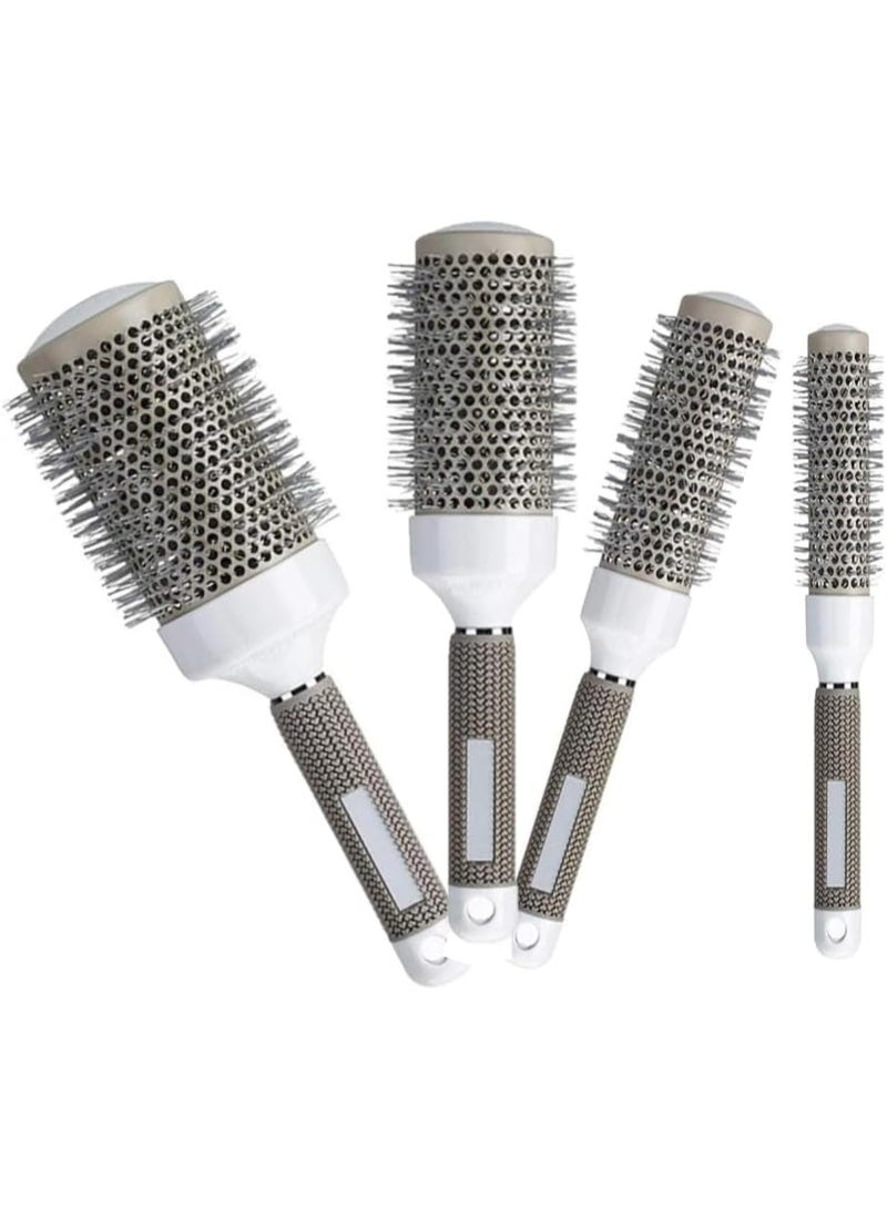 Professional Round Ceramic Hair Brush Set – 4-Piece Thermal Blow Dryer Styling Brushes – Anti-Frizz, Heat-Resistant, Volumizing Hairbrushes for All Hair Types – White & Grey - Image 2