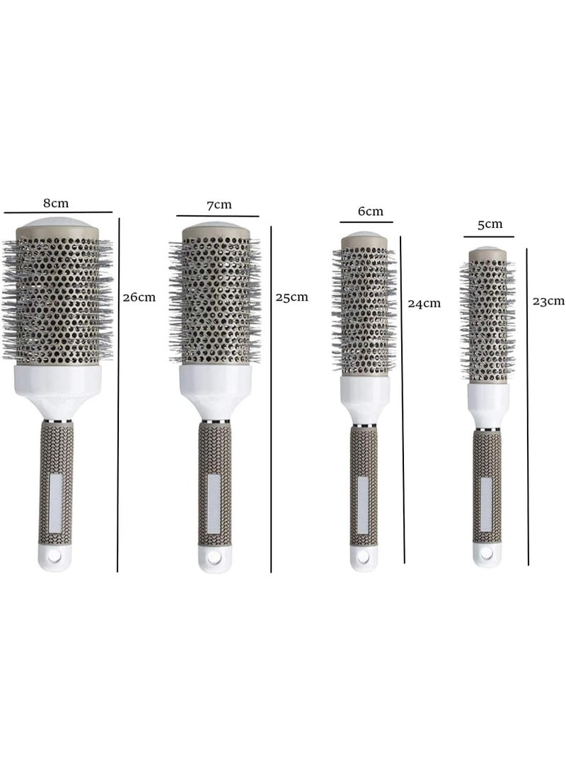 Professional Round Ceramic Hair Brush Set – 4-Piece Thermal Blow Dryer Styling Brushes – Anti-Frizz, Heat-Resistant, Volumizing Hairbrushes for All Hair Types – White & Grey - Image 3