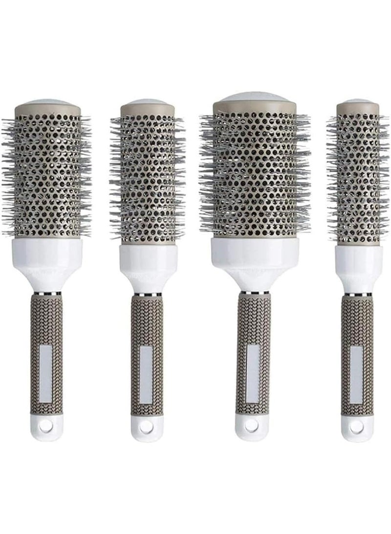 Professional Round Ceramic Hair Brush Set – 4-Piece Thermal Blow Dryer Styling Brushes – Anti-Frizz, Heat-Resistant, Volumizing Hairbrushes for All Hair Types – White & Grey - Image 1