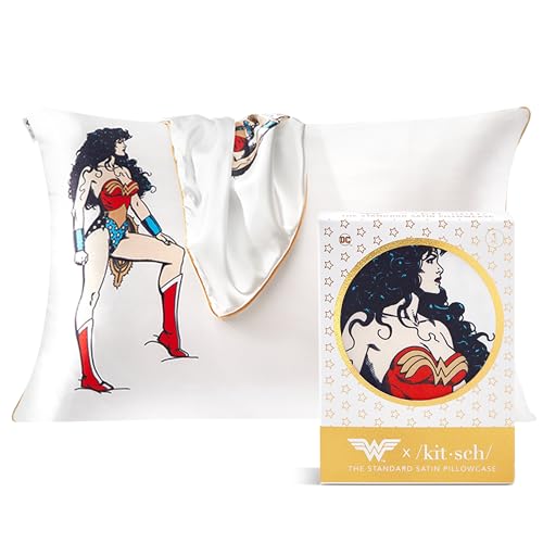 Kitsch Wonder Woman x Kitsch Satin Pillowcase with Zipper for Hair Skin Softer Than Silk Pillow Cases Cooling Satin Pillow Case WrinkleFree Pillow Cases Standard Size 19x26 Believe in Wonder - Image 1