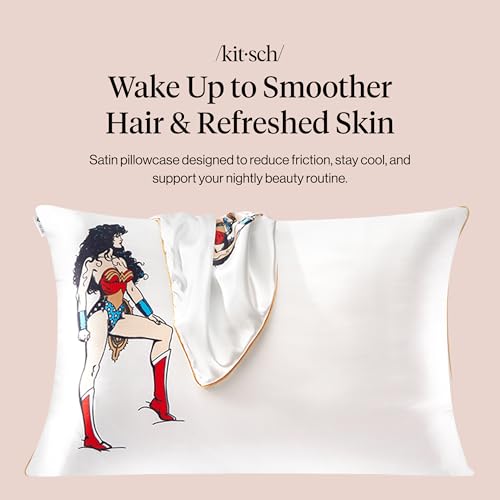 Kitsch Wonder Woman x Kitsch Satin Pillowcase with Zipper for Hair Skin Softer Than Silk Pillow Cases Cooling Satin Pillow Case WrinkleFree Pillow Cases Standard Size 19x26 Believe in Wonder - Image 3