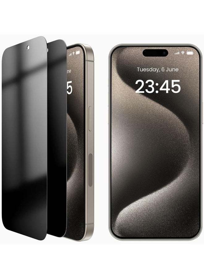 واقي شاشة لـ آيفون 15 (iPhone 15) تغطية كاملة للخصوصية واقي شاشة زجاج مقوى 2 قطعة - Image 1