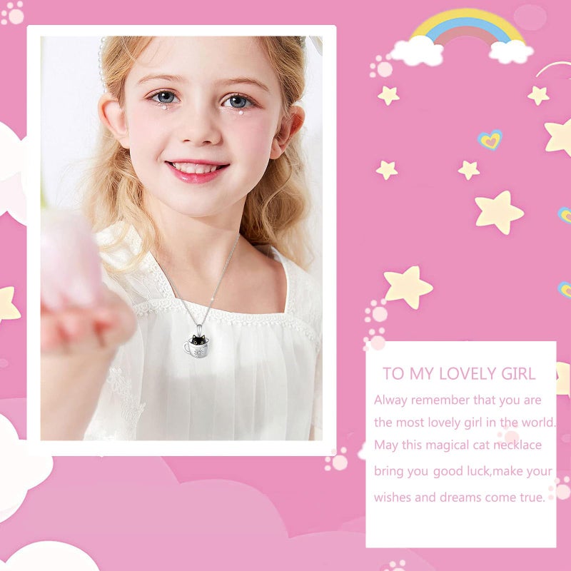 DkakoJew Lovely Black Cat Necklace, Silver, For Girls Aged 3 and Above - Image 2