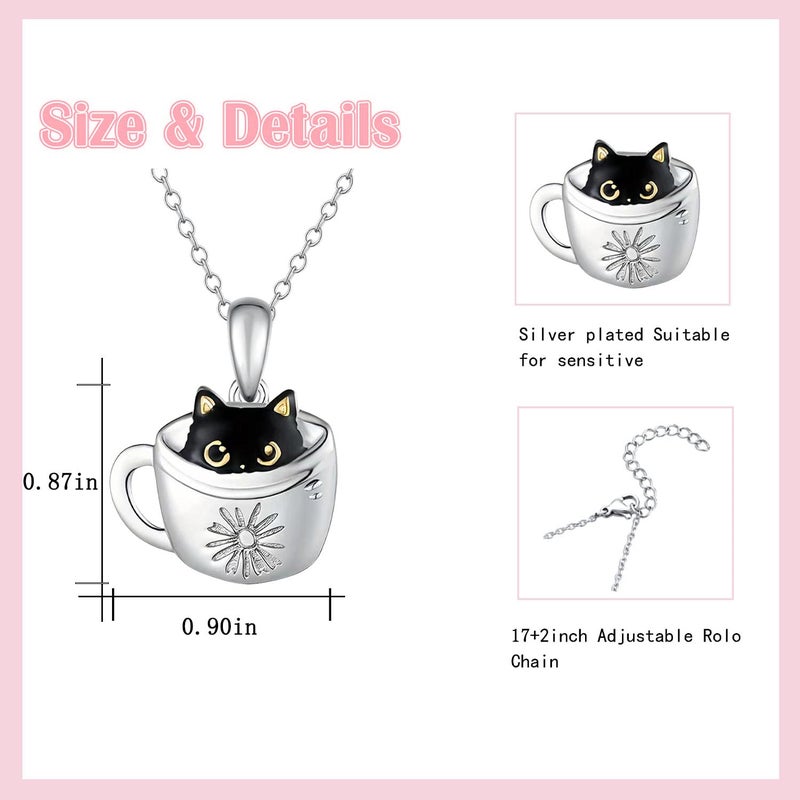 DkakoJew Lovely Black Cat Necklace, Silver, For Girls Aged 3 and Above - Image 3