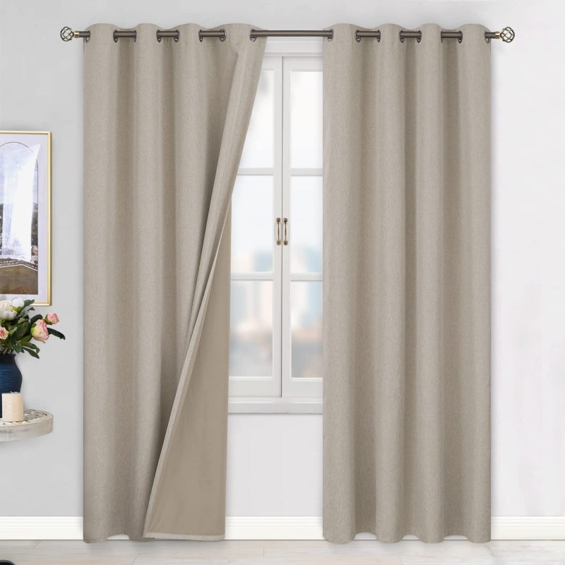 BGment BGment Linen Color Blackout Curtains 96 Inch Length for Bedroom 2 Panels Set Linen Textured Thermal Insulation Soundproof Window Curtain Drapes with Grommet 52 Inch Wide Each Panel 