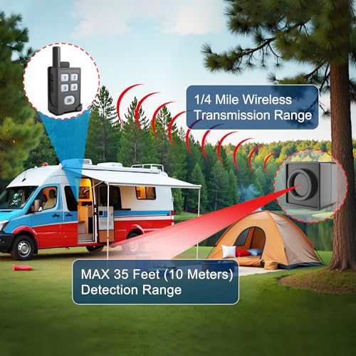 HTZSAFE Portable Outdoor Perimeter Alarm System- 1/4 Mile Waterproof Wireless Motion Sensor&Detector- Personal Security for Wildlife&Stranger Alert(Camping,Hiking,Hunting,Fishing) (1 Receiver+4 Sensors) - Image 2