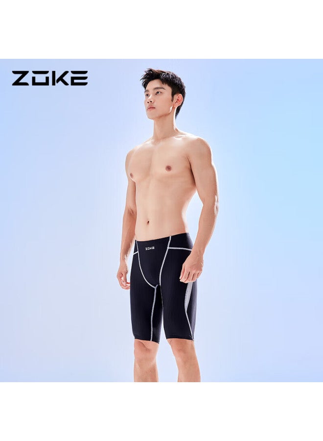 ZOKE Zhouke Men's Swim Trunks, Square-leg Five-point Swim Shorts, Conservative Professional Training Swim Shorts 112536977a, Black/silver, M - Image 1