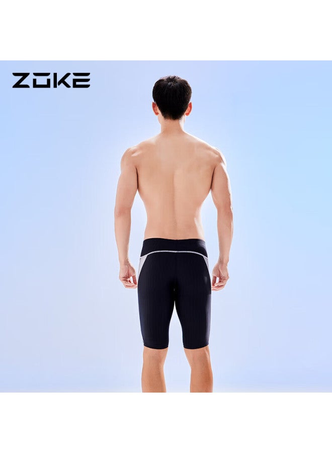 ZOKE Zhouke Men's Swim Trunks, Square-leg Five-point Swim Shorts, Conservative Professional Training Swim Shorts 112536977a, Black/silver, M - Image 3