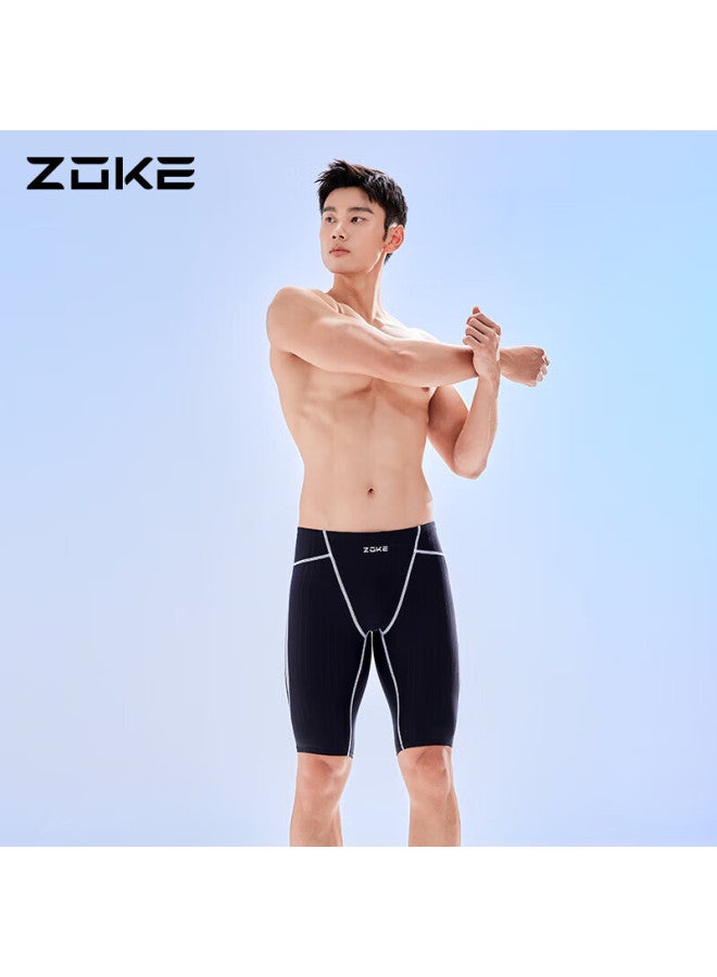 ZOKE Zhouke Men's Swim Trunks, Square-leg Five-point Swim Shorts, Conservative Professional Training Swim Shorts 112536977a, Black/silver, M - Image 2