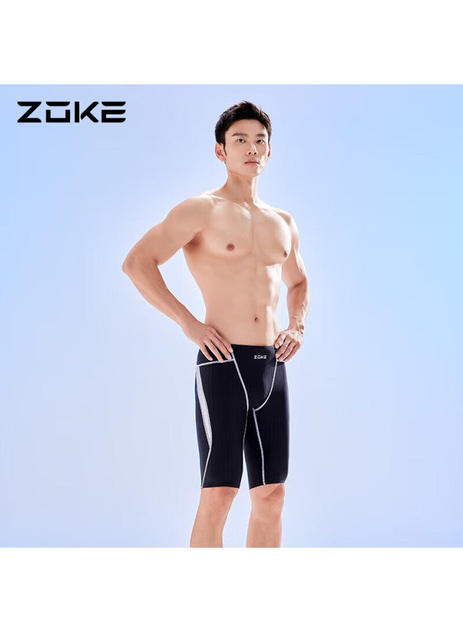 ZOKE Zhouke Men's Swim Trunks, Square-leg Five-point Swim Shorts, Conservative Professional Training Swim Shorts 112536977a, Black/silver, M - Image 4